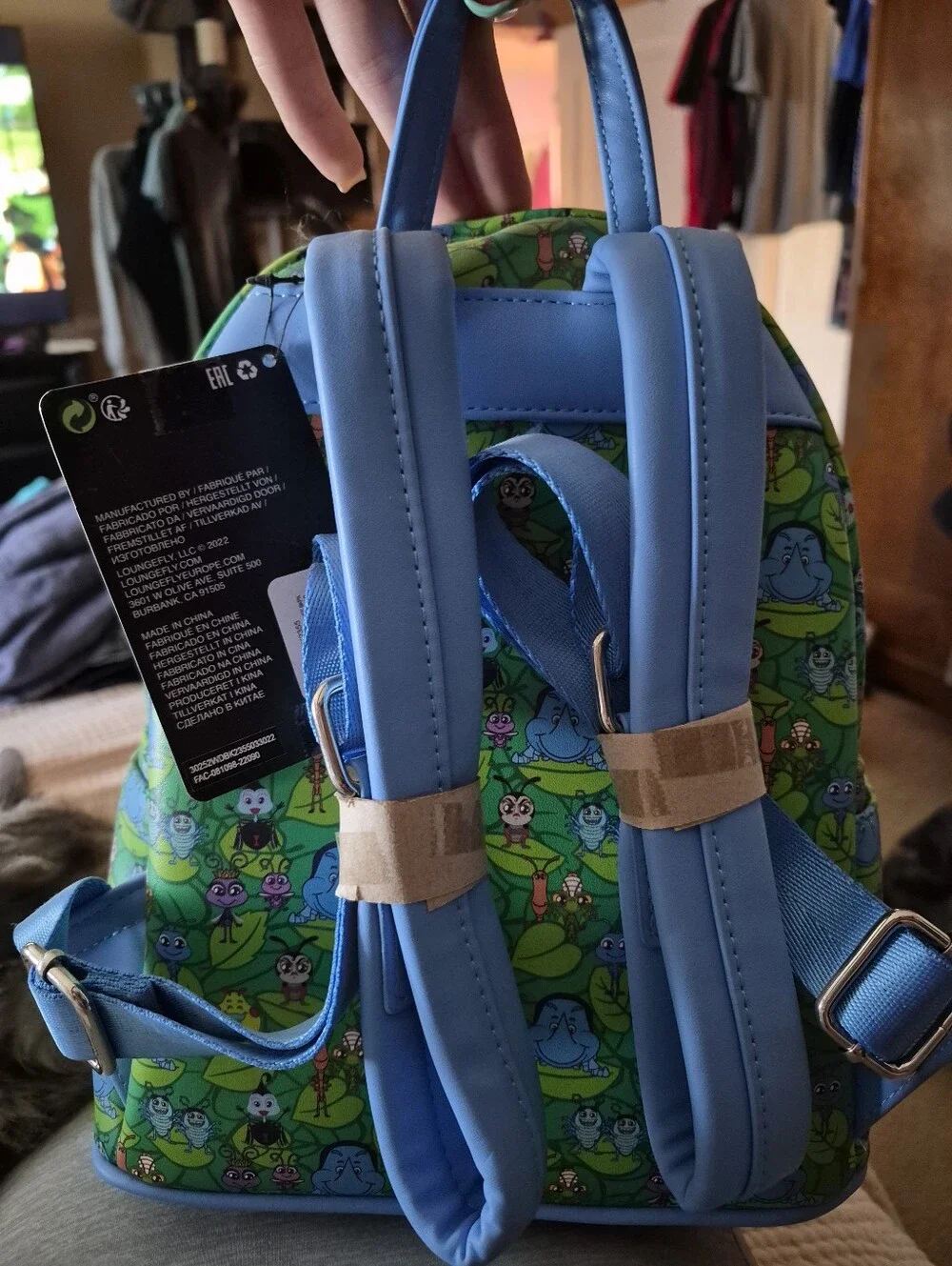 NWT Loungefly Pixar Bugs Life Mini Backpack in Green with Blue Trim